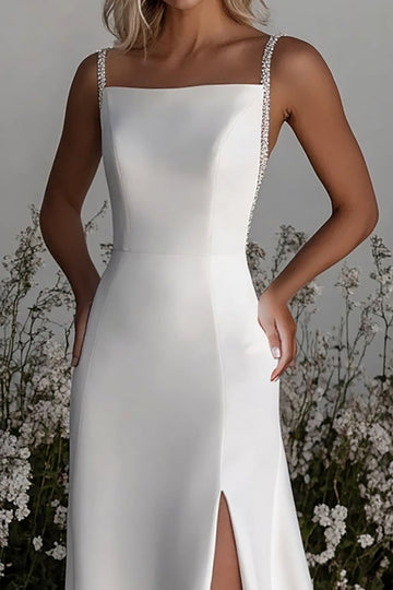 Robe de mariée simple en satin ivoire avec fente